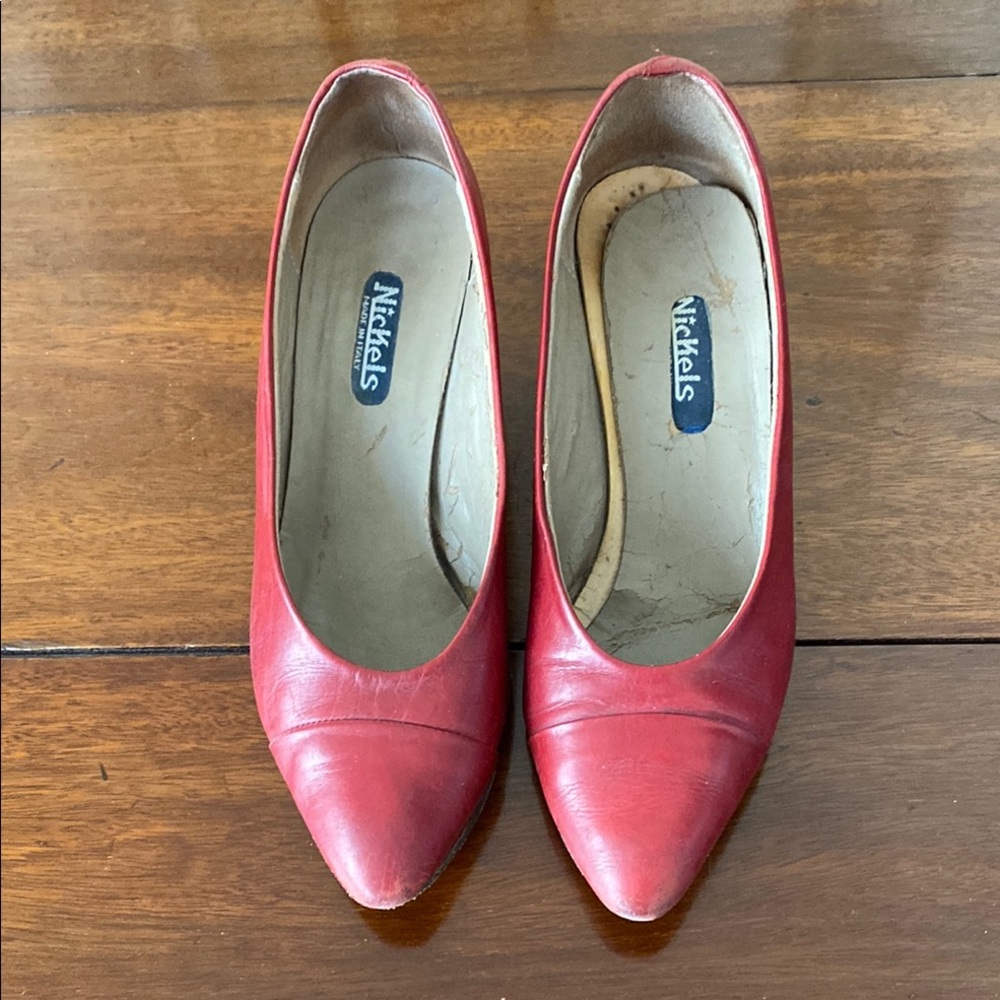 Nickels Made in Italy Red Italian All Leather Shoes with 1 1/2 inch Heel